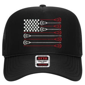 Lacrosse American Usa Flag High Crown Mesh Back Trucker Hat