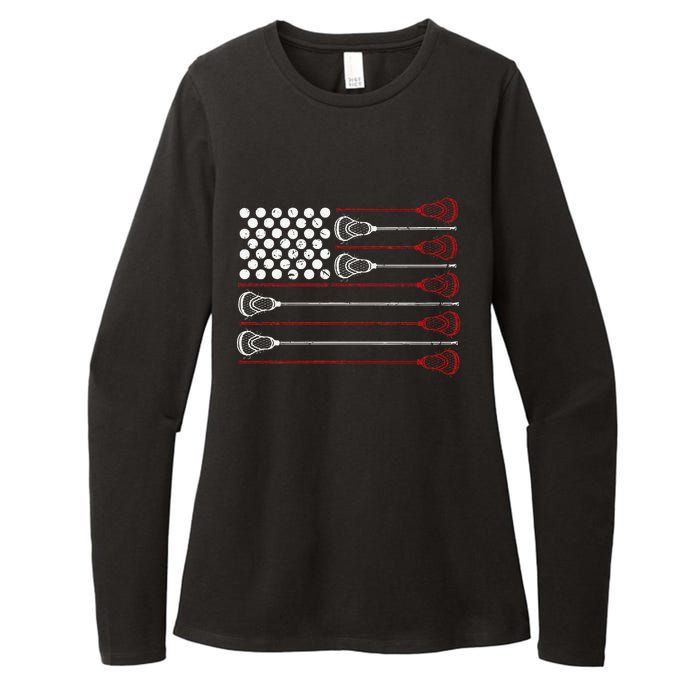 Lacrosse American USA Flag Womens CVC Long Sleeve Shirt