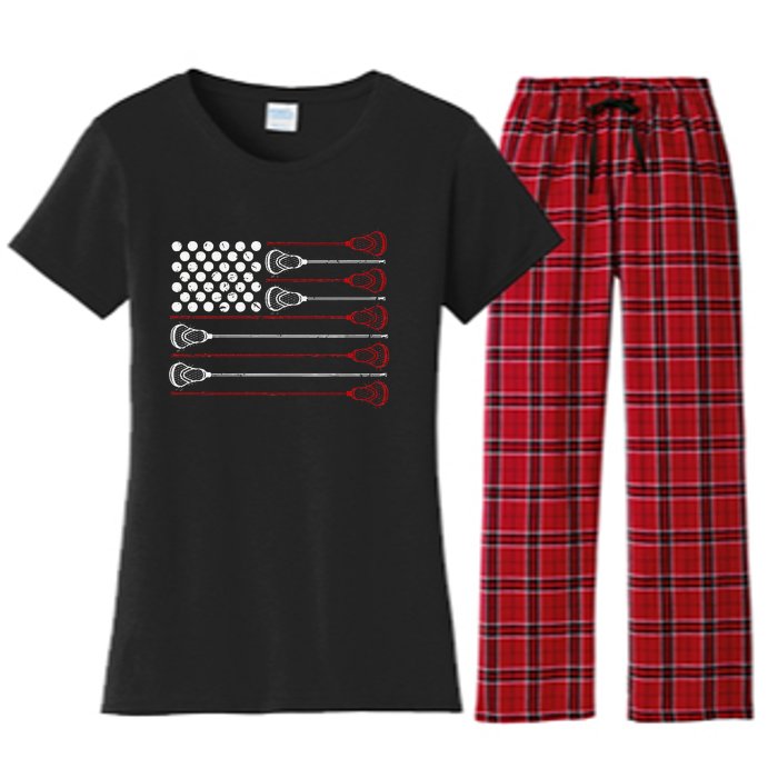 Lacrosse American USA Flag Women's Flannel Pajama Set