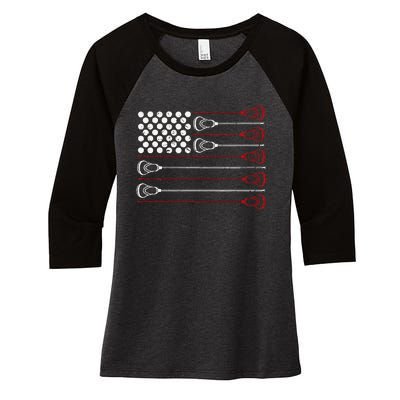 Lacrosse American USA Flag Women's Tri-Blend 3/4-Sleeve Raglan Shirt