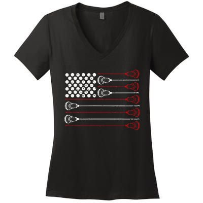 Lacrosse American USA Flag Women's V-Neck T-Shirt