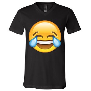 Laughing out Loud Emoticon Emoji Smiley Crying V-Neck T-Shirt