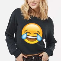Laughing out Loud Emoticon Emoji Smiley Crying Cropped Pullover Crew