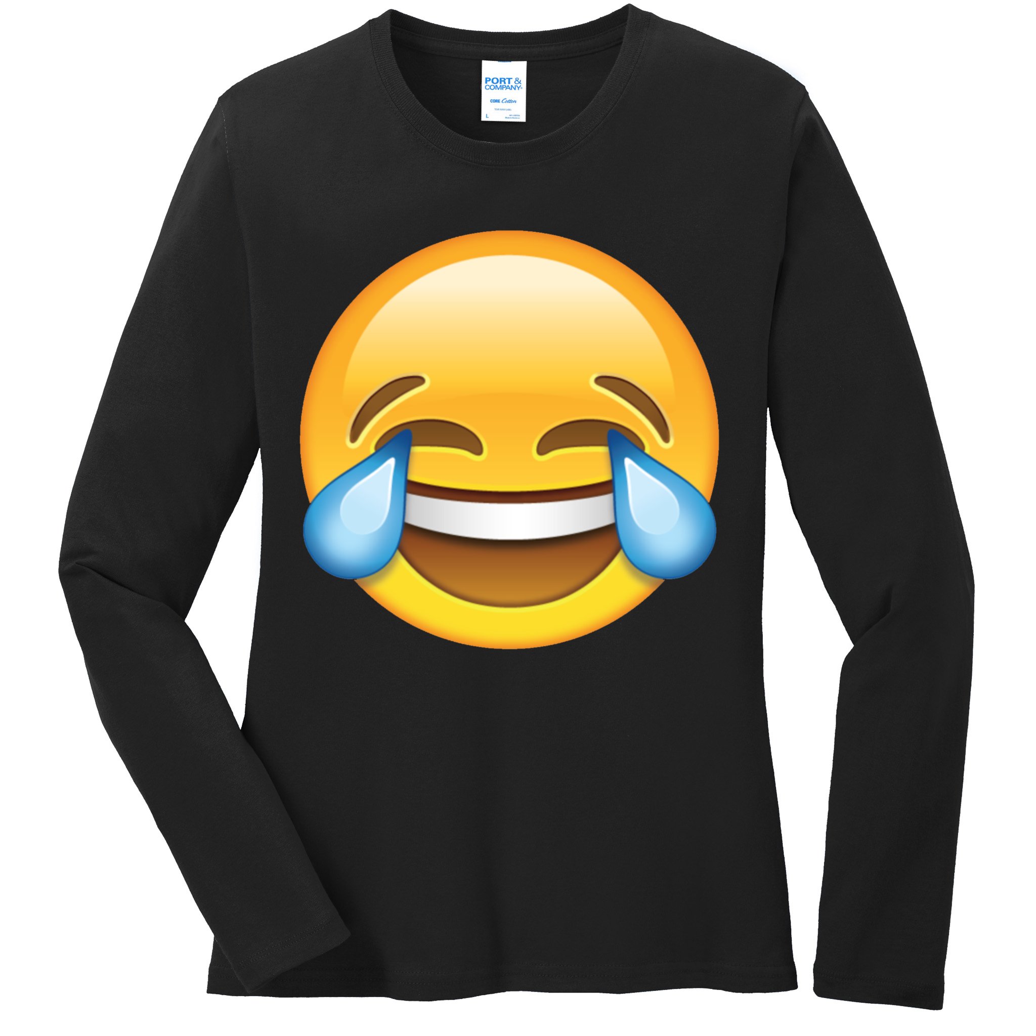 Laughing out Loud Emoticon Emoji Smiley Crying Ladies Long Sleeve Shirt