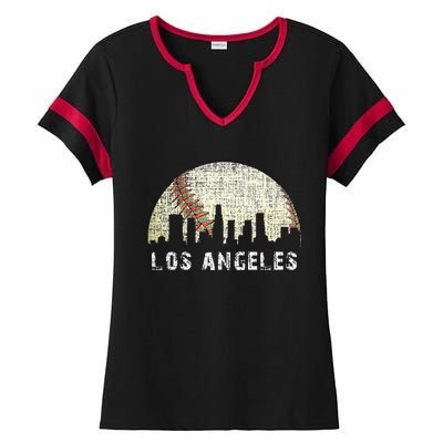 Los Angeles Vintage Baseball Distressed Gameday Retro Ladies Halftime Notch Neck Tee