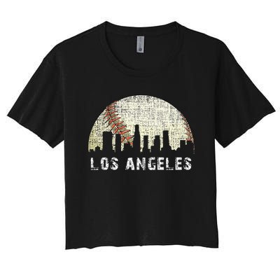 Los Angeles Vintage Baseball Distressed Gameday Retro Women's Crop Top Tee