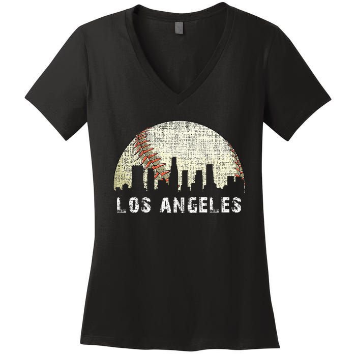 Los Angeles Vintage Baseball Distressed Gameday Retro Women's V-Neck T-Shirt