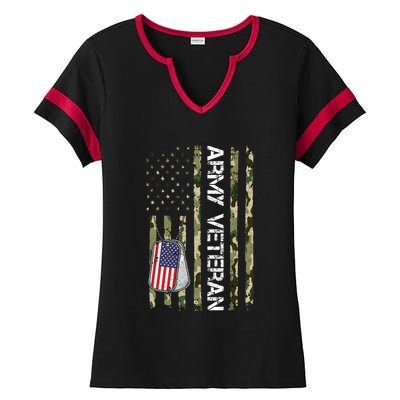 Love ARMY Veteran American Flag TShirt Ladies Halftime Notch Neck Tee