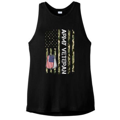 Love ARMY Veteran American Flag TShirt Ladies PosiCharge Tri-Blend Wicking Tank