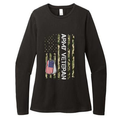 Love ARMY Veteran American Flag TShirt Womens CVC Long Sleeve Shirt