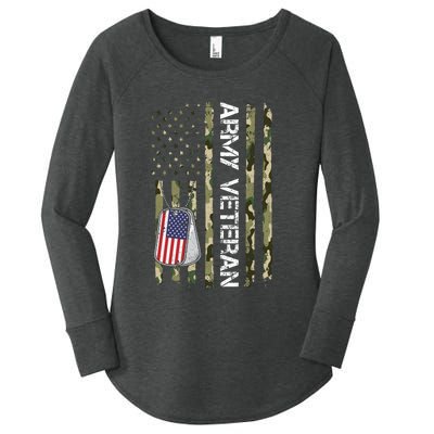 Love ARMY Veteran American Flag TShirt Women's Perfect Tri Tunic Long Sleeve Shirt