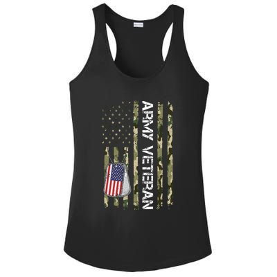 Love ARMY Veteran American Flag TShirt Ladies PosiCharge Competitor Racerback Tank