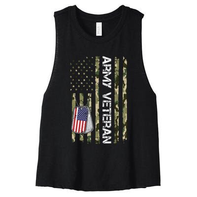 Love ARMY Veteran American Flag TShirt Women's Racerback Cropped Tank