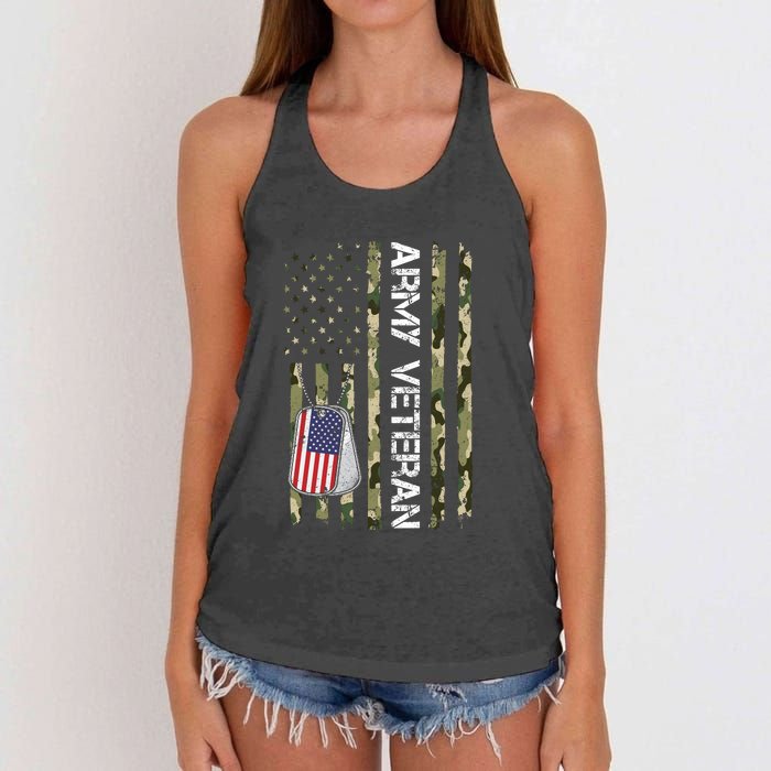 Love ARMY Veteran American Flag TShirt Women's Knotted Racerback Tank