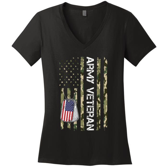 Love ARMY Veteran American Flag TShirt Women's V-Neck T-Shirt