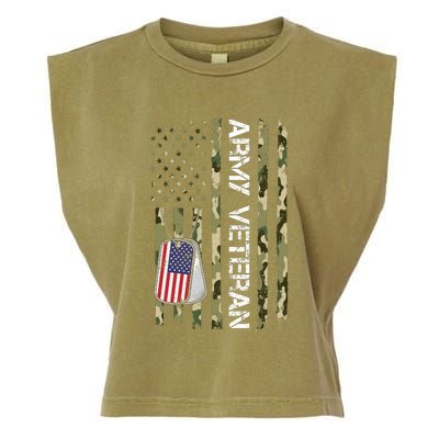 Love ARMY Veteran American Flag TShirt Garment-Dyed Women's Muscle Tee