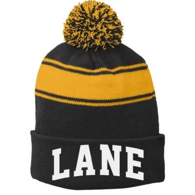 Lane Arch Vintage College Athletic Sport Stripe Pom Pom Beanie