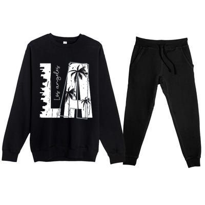 Los Angeles Women Graphic Tee California Print Premium Crewneck Sweatsuit Set