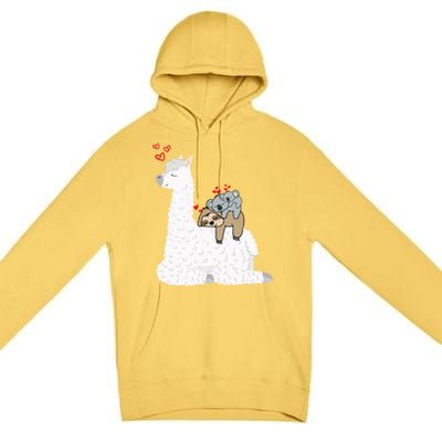 Llama Alpaca With Lazy Sloth Koala Mama Bear Valentines Gift Premium Pullover Hoodie