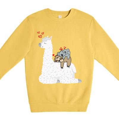 Llama Alpaca With Lazy Sloth Koala Mama Bear Valentines Gift Premium Crewneck Sweatshirt