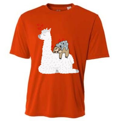 Llama Alpaca With Lazy Sloth Koala Mama Bear Valentines Gift Cooling Performance Crew T-Shirt