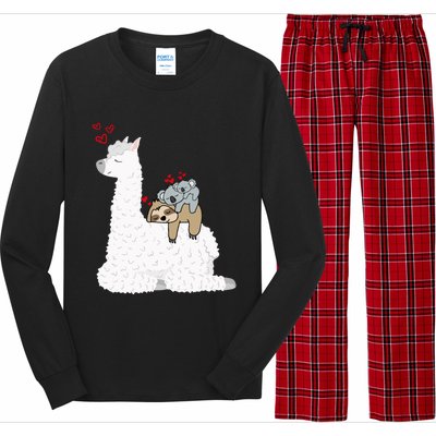 Llama Alpaca With Lazy Sloth Koala Mama Bear Valentines Gift Long Sleeve Pajama Set