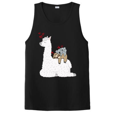 Llama Alpaca With Lazy Sloth Koala Mama Bear Valentines Gift PosiCharge Competitor Tank