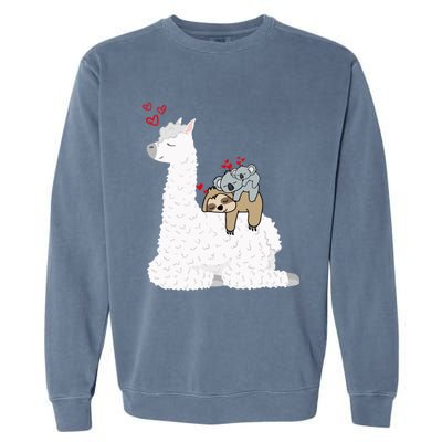 Llama Alpaca With Lazy Sloth Koala Mama Bear Valentines Gift Garment-Dyed Sweatshirt