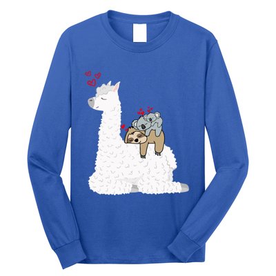 Llama Alpaca With Lazy Sloth Koala Mama Bear Valentines Gift Long Sleeve Shirt