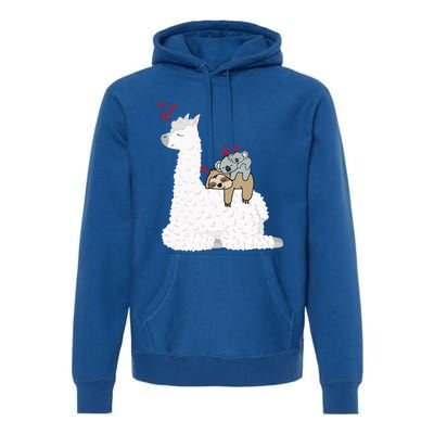 Llama Alpaca With Lazy Sloth Koala Mama Bear Valentines Gift Premium Hoodie