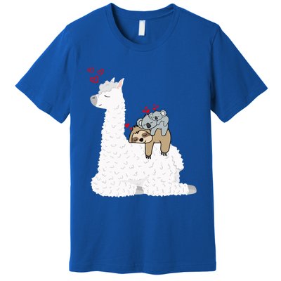 Llama Alpaca With Lazy Sloth Koala Mama Bear Valentines Gift Premium T-Shirt