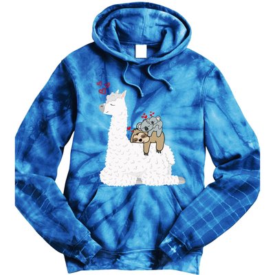 Llama Alpaca With Lazy Sloth Koala Mama Bear Valentines Gift Tie Dye Hoodie