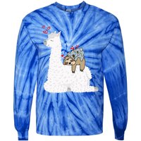 Llama Alpaca With Lazy Sloth Koala Mama Bear Valentines Gift Tie-Dye Long Sleeve Shirt