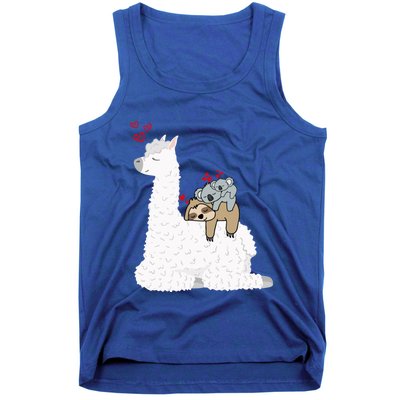 Llama Alpaca With Lazy Sloth Koala Mama Bear Valentines Gift Tank Top