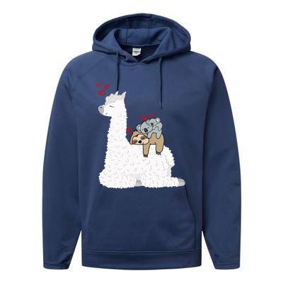 Llama Alpaca With Lazy Sloth Koala Mama Bear Valentines Gift Performance Fleece Hoodie