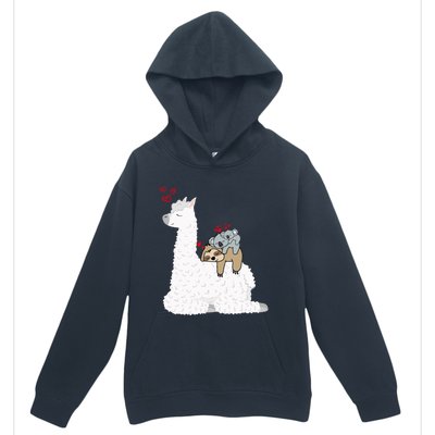 Llama Alpaca With Lazy Sloth Koala Mama Bear Valentines Gift Urban Pullover Hoodie