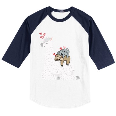 Llama Alpaca With Lazy Sloth Koala Mama Bear Valentines Gift Baseball Sleeve Shirt