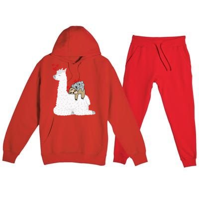 Llama Alpaca With Lazy Sloth Koala Mama Bear Valentines Gift Premium Hooded Sweatsuit Set