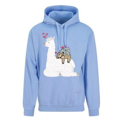 Llama Alpaca With Lazy Sloth Koala Mama Bear Valentines Gift Unisex Surf Hoodie