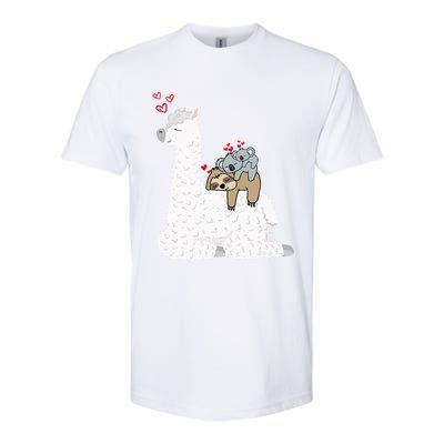 Llama Alpaca With Lazy Sloth Koala Mama Bear Valentines Gift Softstyle CVC T-Shirt