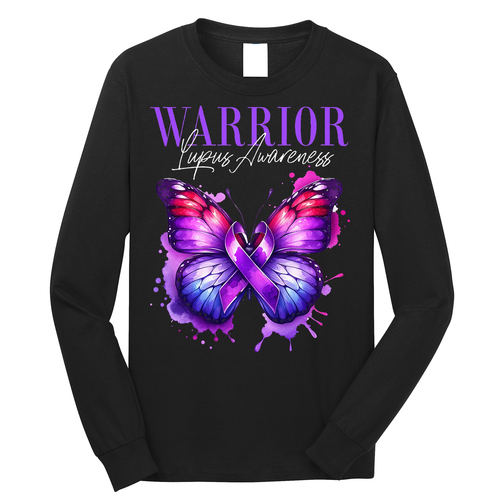 Lupus Awareness Warrior Survivor Purple Butterflies Long Sleeve Shirt