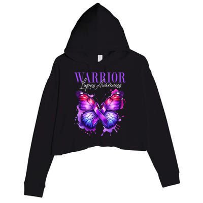 Lupus Awareness Warrior Survivor Purple Butterflies Crop Fleece Hoodie