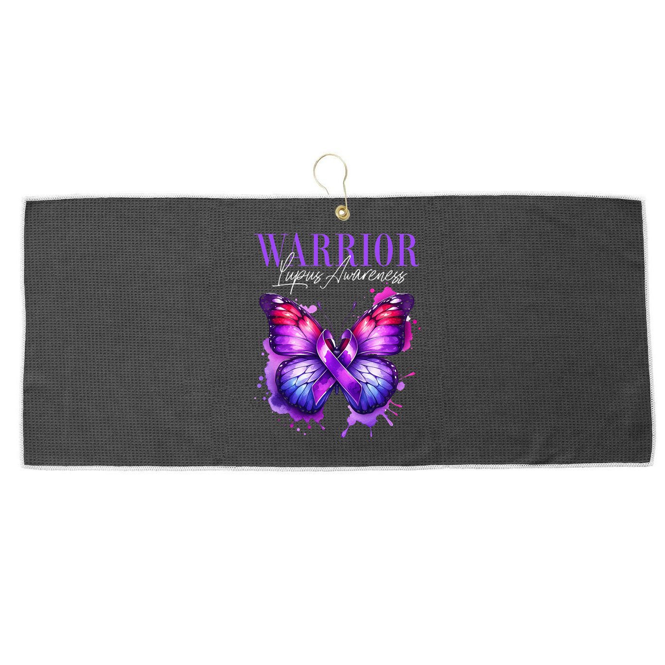 Lupus Awareness Warrior Survivor Purple Butterflies Large Microfiber Waffle Golf Towel