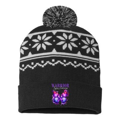 Lupus Awareness Warrior Survivor Purple Butterflies USA-Made Snowflake Beanie