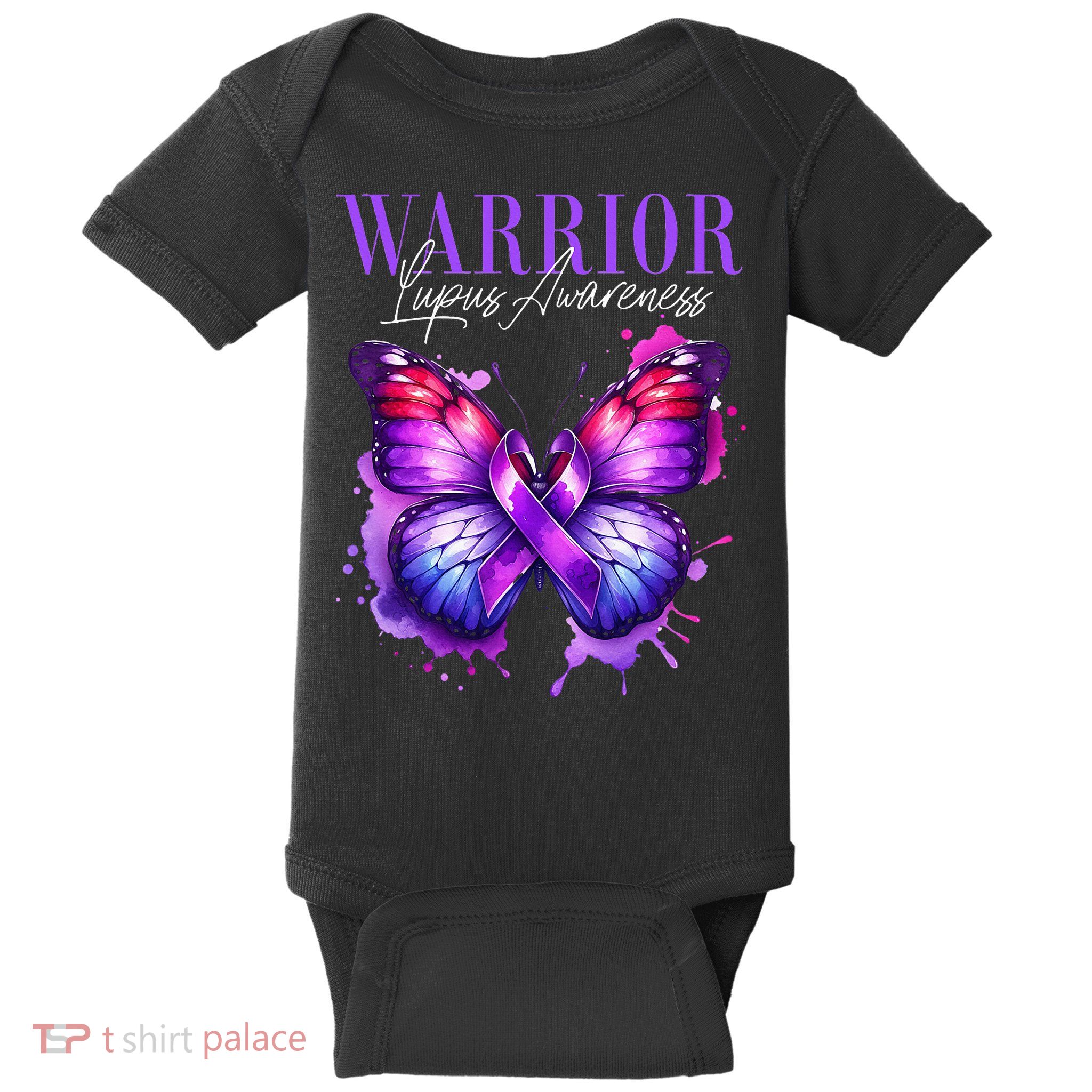Lupus Awareness Warrior Survivor Purple Butterflies Baby Bodysuit
