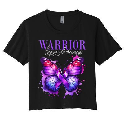 Lupus Awareness Warrior Survivor Purple Butterflies Crop Top