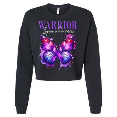 Lupus Awareness Warrior Survivor Purple Butterflies Cropped Pullover Crew