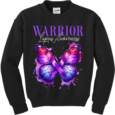 Lupus Awareness Warrior Survivor Purple Butterflies Kids Sweatshirt