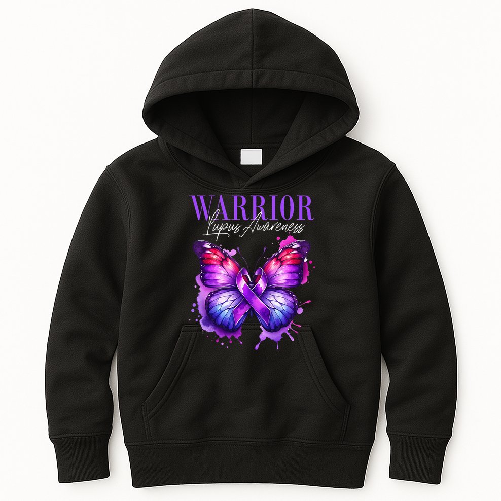 Lupus Awareness Warrior Survivor Purple Butterflies Kids Hoodie