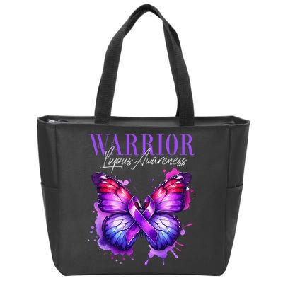 Lupus Awareness Warrior Survivor Purple Butterflies Zip Tote Bag